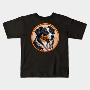 Attentive Australian Shepherd Embroidered Patch Kids T-Shirt